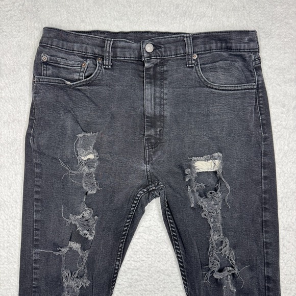 Levi's 512 Distressed Jeans Black Grunge Denim Straight Leg Men's Size 38x32 - Picture 2 of 15